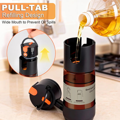2-IN-1 Oil Sprayer for Cooking with 8 Stickers Light-Blocking Dark Glass Olive Oil Dispenser Bottle for Kitchen 500ml/16.9oz Oil Mister for Air Fryer, BBQ,Salad Even Spray with Portion Control