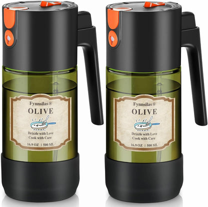 2-IN-1 Oil Sprayer for Cooking with 8 Stickers Light-Blocking Dark Glass Olive Oil Dispenser Bottle for Kitchen 500ml/16.9oz Oil Mister for Air Fryer, BBQ,Salad Even Spray with Portion Control