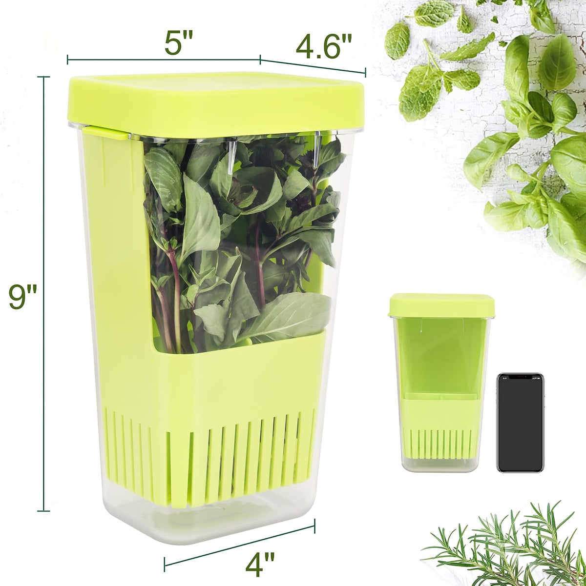 Herb Keeper Set: 3 Pack Herb Saver+1 Pack Herb Scissors+2 Pack Herb Stripper, BPA-Free Plastic Herb Container for Cilantro, Mint & Asparagus, Keeps Fresh Herbs for 3 Times Longer