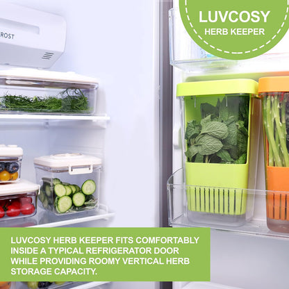 Herb Keeper Set: 3 Pack Herb Saver+1 Pack Herb Scissors+2 Pack Herb Stripper, BPA-Free Plastic Herb Container for Cilantro, Mint & Asparagus, Keeps Fresh Herbs for 3 Times Longer