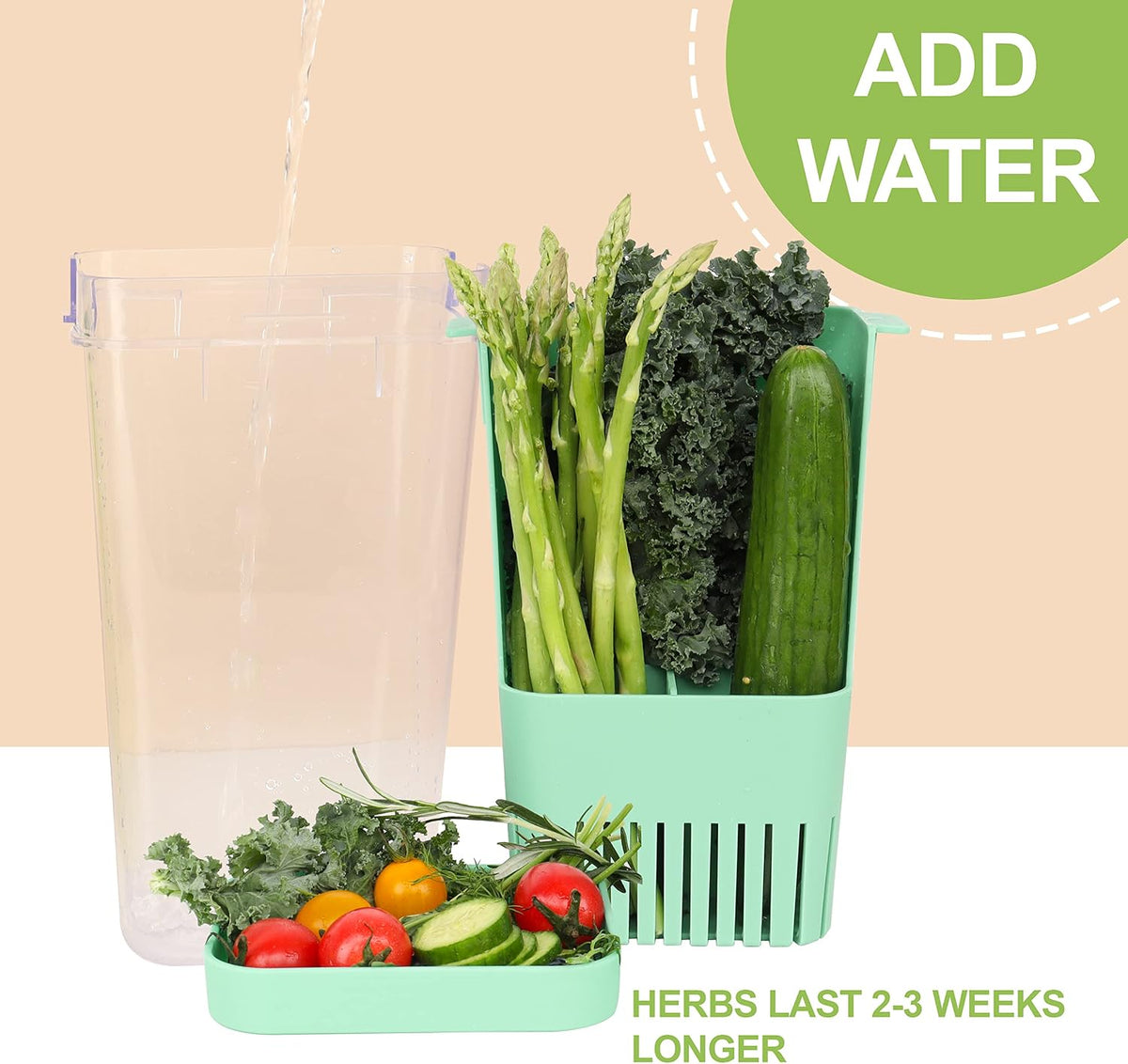 Herb Keeper Set: 3 Pack Herb Saver+1 Pack Herb Scissors+2 Pack Herb Stripper, BPA-Free Plastic Herb Container for Cilantro, Mint & Asparagus, Keeps Fresh Herbs for 3 Times Longer