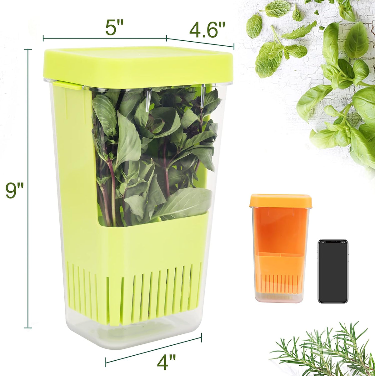 Herb Keeper Set: 3 Pack Herb Saver+1 Pack Herb Scissors+2 Pack Herb Stripper, BPA-Free Plastic Herb Container for Cilantro, Mint & Asparagus, Keeps Fresh Herbs for 3 Times Longer