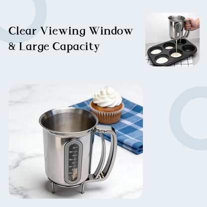 30oz Pancake Dispenser for Batter with Viewing Window, Pancake Batter Mix Bottle Ideal for Cupcakes, Muffins & Waffles Baking