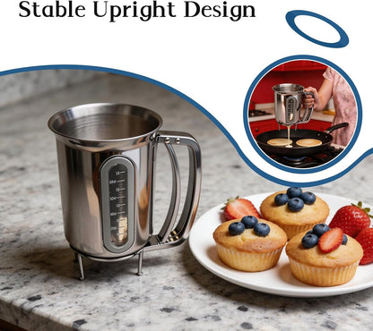 30oz Pancake Dispenser for Batter with Viewing Window, Pancake Batter Mix Bottle Ideal for Cupcakes, Muffins & Waffles Baking