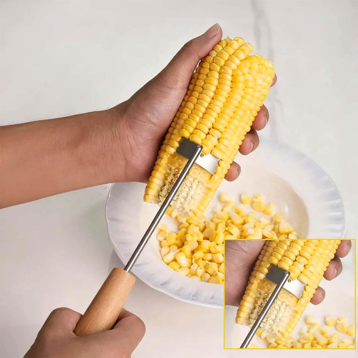 2025 NEW Long Handle Stainless Steel Corn Stripping Tool, Corn Stripping Tool, Stainless Steel Corn Cob Cutter, Corn Shucking Tool, Easy-to-Use Corn Cob Stripper, Efficient Corn Peeler, Set of 2