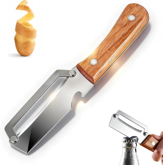Vegetable Peeler for Potatoes, Apples & Fruits – Stainless Steel Sharp Peeler with Non-Slip Ergonomic Handle, Multi-Functional Kitchen Peeler with Bottle Opener