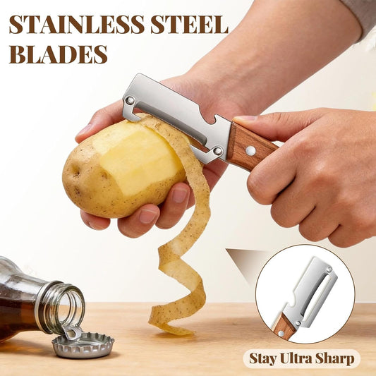 Vegetable Peeler for Potatoes, Apples & Fruits – Stainless Steel Sharp Peeler with Non-Slip Ergonomic Handle, Multi-Functional Kitchen Peeler with Bottle Opener