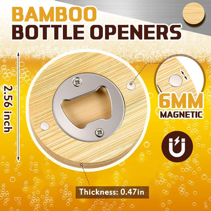 100 Pcs Magnetic Bottle Opener 2.5in DIY Bamboo Round Beer Opener