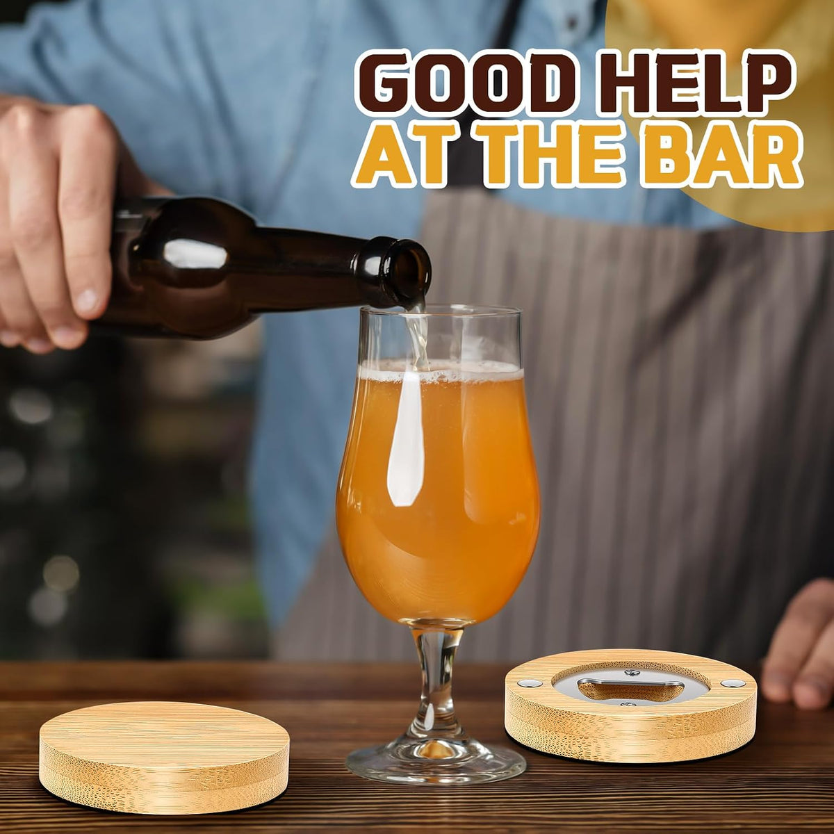 100 Pcs Magnetic Bottle Opener 2.5in DIY Bamboo Round Beer Opener