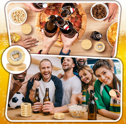100 Pcs Magnetic Bottle Opener 2.5in DIY Bamboo Round Beer Opener