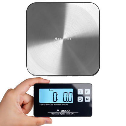 Wireless Kitchen Food Scale with Remote Display, 33lb, Black&Silver | 1g/0.1oz Precise Graduation, Food-Grade 304 Stainless Steel, Digital Food Scale for Cooking, Baking, Postage, Shipping