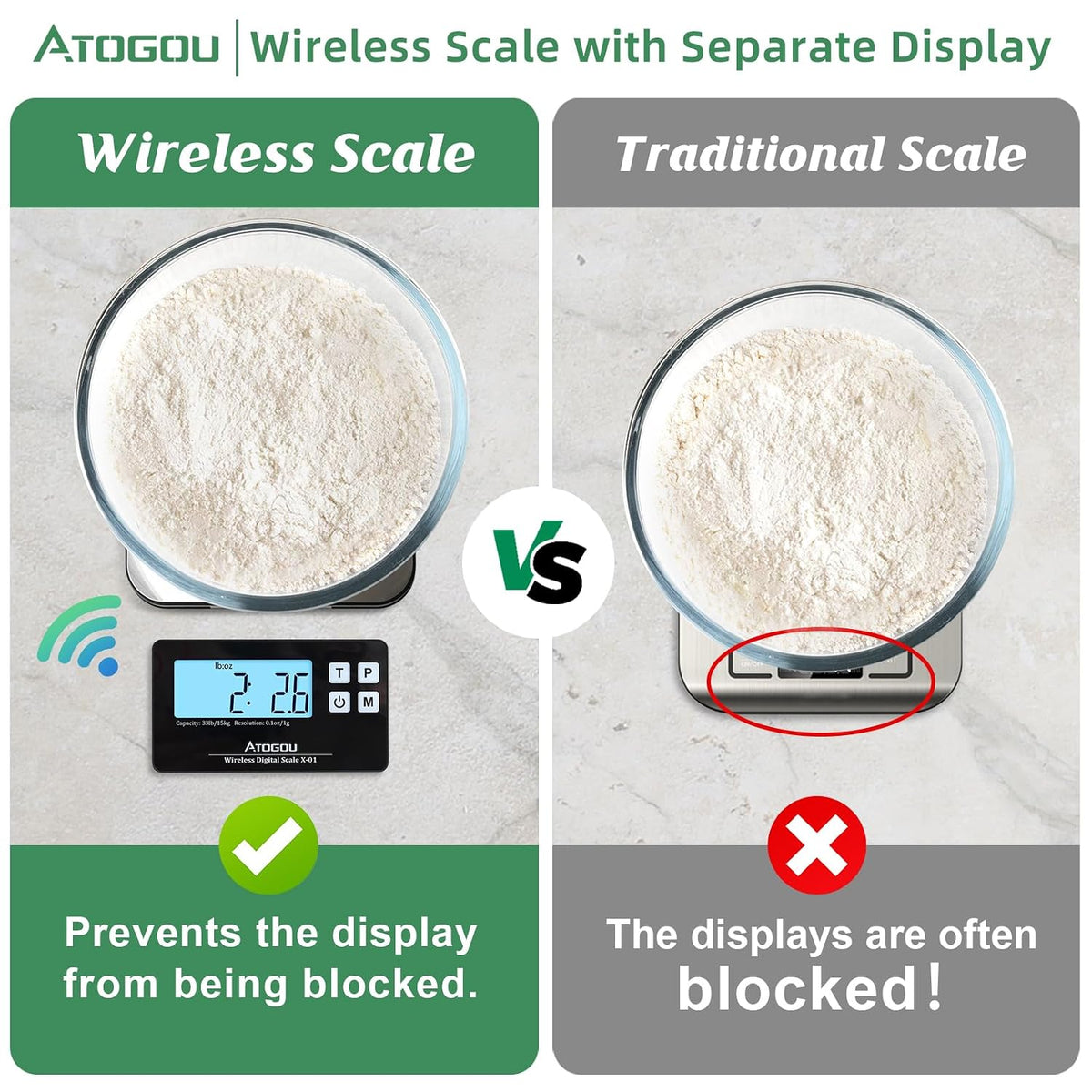 Wireless Kitchen Food Scale with Remote Display, 33lb, Black&Silver | 1g/0.1oz Precise Graduation, Food-Grade 304 Stainless Steel, Digital Food Scale for Cooking, Baking, Postage, Shipping
