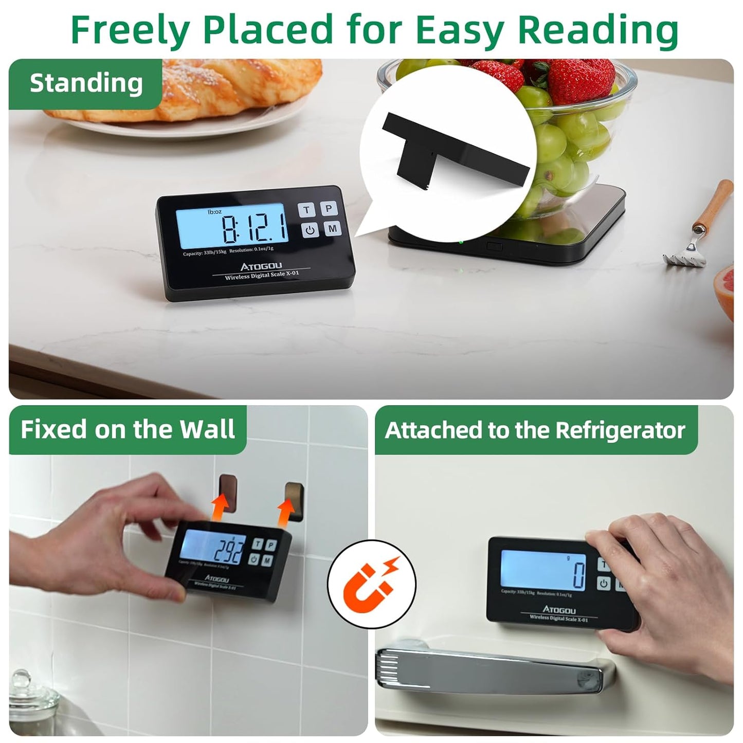 Wireless Kitchen Food Scale with Remote Display, 33lb, Black&Silver | 1g/0.1oz Precise Graduation, Food-Grade 304 Stainless Steel, Digital Food Scale for Cooking, Baking, Postage, Shipping