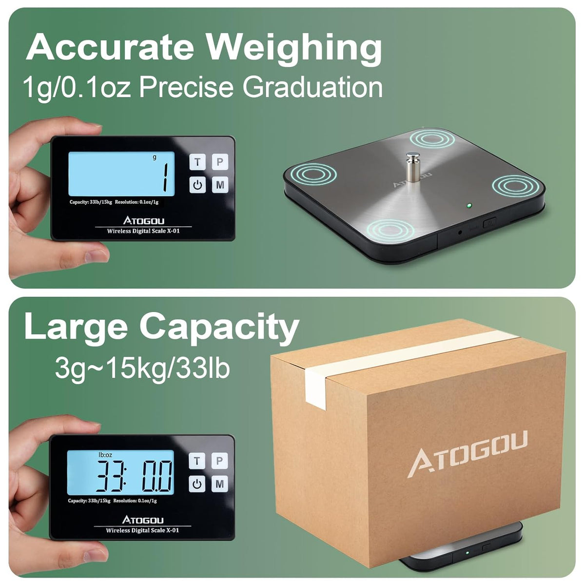 Wireless Kitchen Food Scale with Remote Display, 33lb, Black&Silver | 1g/0.1oz Precise Graduation, Food-Grade 304 Stainless Steel, Digital Food Scale for Cooking, Baking, Postage, Shipping