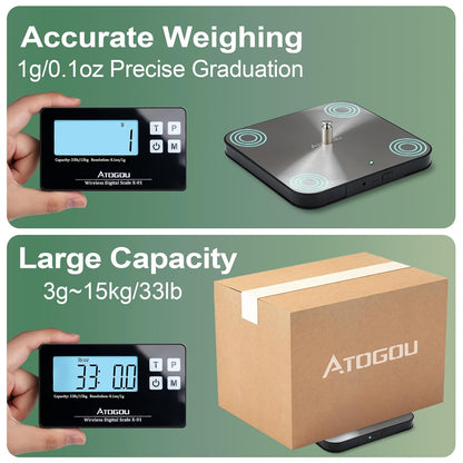 Wireless Kitchen Food Scale with Remote Display, 33lb, Black&Silver | 1g/0.1oz Precise Graduation, Food-Grade 304 Stainless Steel, Digital Food Scale for Cooking, Baking, Postage, Shipping