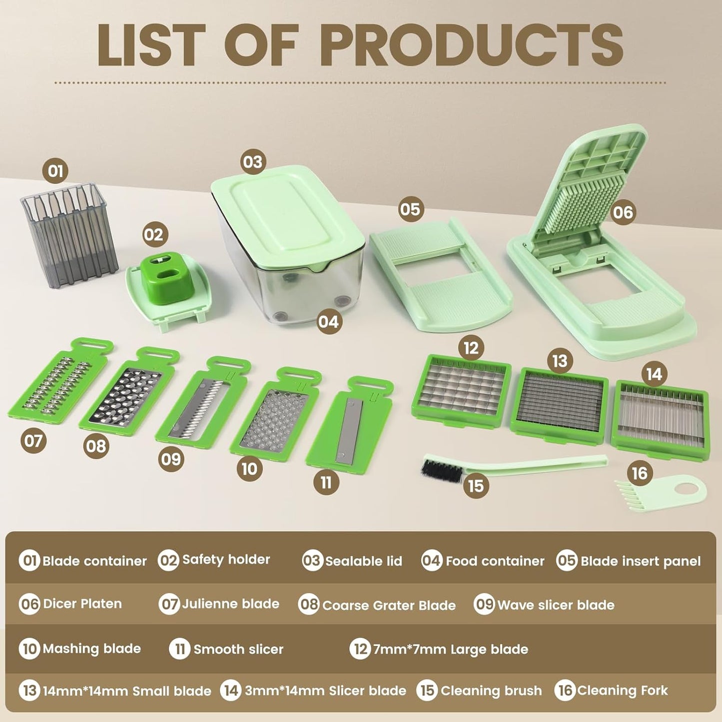 Vegetable Chopper, 16-in-1 Mandoline Slicer Dicer Grater Spiralizer with Container, 8 Stainless Steel Blades for Onion Salad Salsa Meal Prep