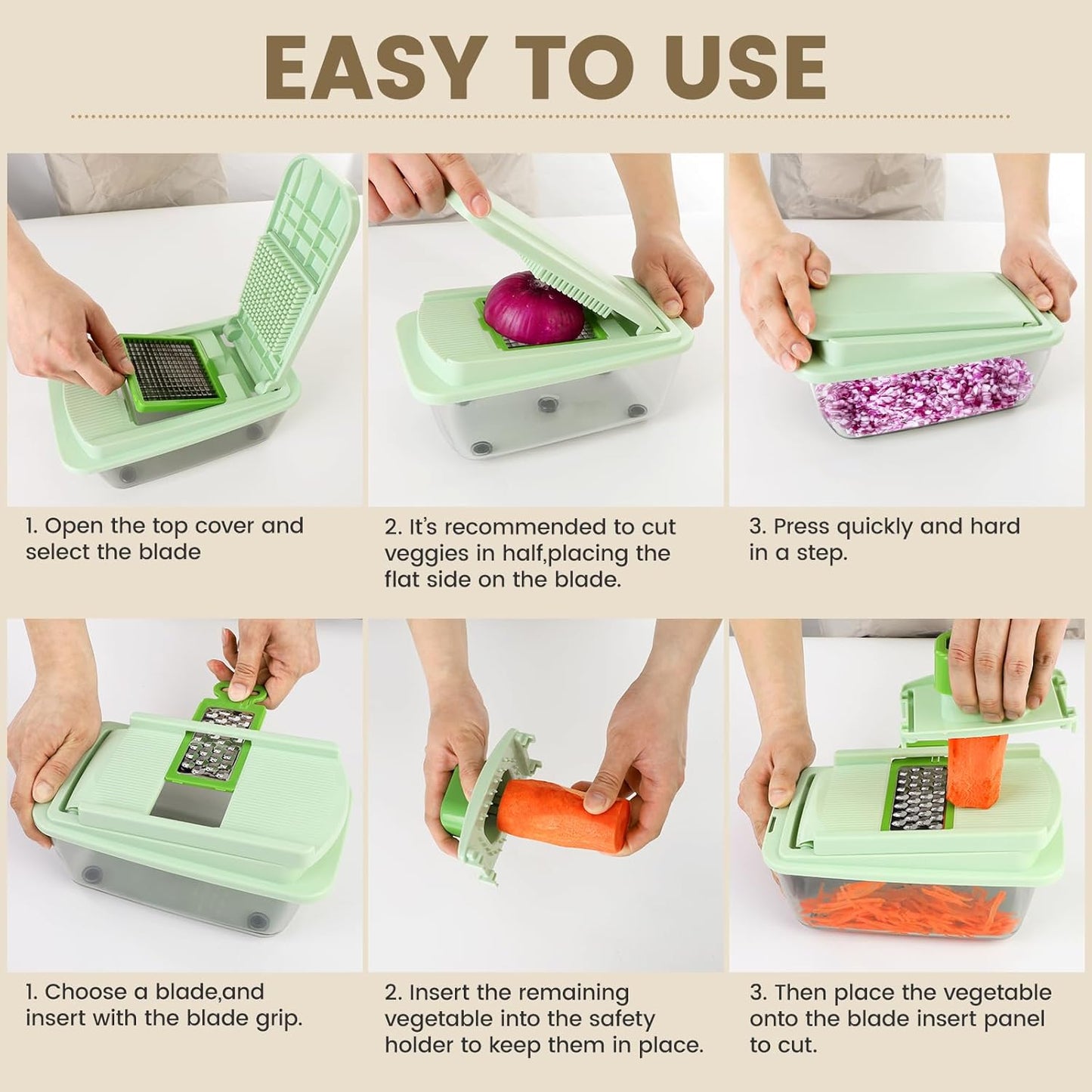 Vegetable Chopper, 16-in-1 Mandoline Slicer Dicer Grater Spiralizer with Container, 8 Stainless Steel Blades for Onion Salad Salsa Meal Prep