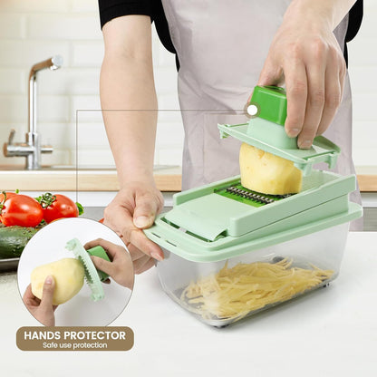Vegetable Chopper, 16-in-1 Mandoline Slicer Dicer Grater Spiralizer with Container, 8 Stainless Steel Blades for Onion Salad Salsa Meal Prep