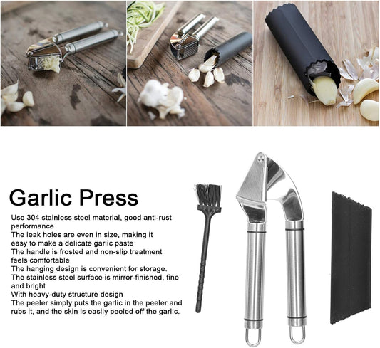 304 Stainless Steel Peel Garlic, Peeling Roller Tube Brush Mincer Crusher, Fine Polished Mirror Kitchen Tool, Garlic Peeler Sets