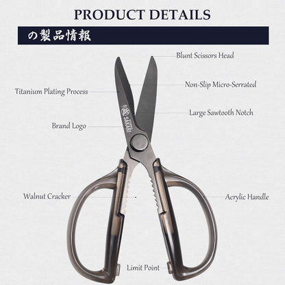 Detachable Poultry Shears, Kitchen Scissors | Titanium-Plated Serrated Blades, Poultry Joints and Meat Prep, Seafood and Herb Cutting, Non-Slip Handle