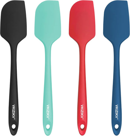 4 Pcs Silicone Spatula Set, 11.4 In, 600°F Heat Resistant Rubber Spatulas for Baking, Cooking & Mixing, Flexible and Non-Stick Kitchen Utensils, Seamless & Dishwasher Safe (Black)