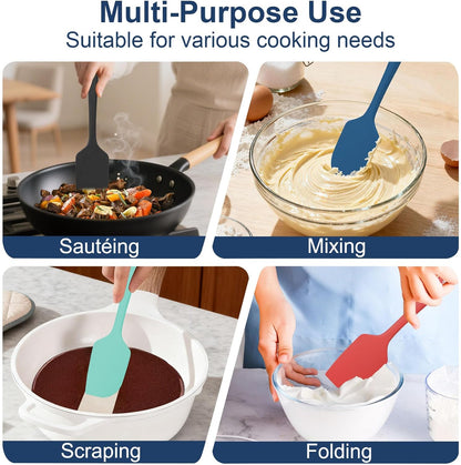 4 Pcs Silicone Spatula Set, 11.4 In, 600°F Heat Resistant Rubber Spatulas for Baking, Cooking & Mixing, Flexible and Non-Stick Kitchen Utensils, Seamless & Dishwasher Safe (Black)