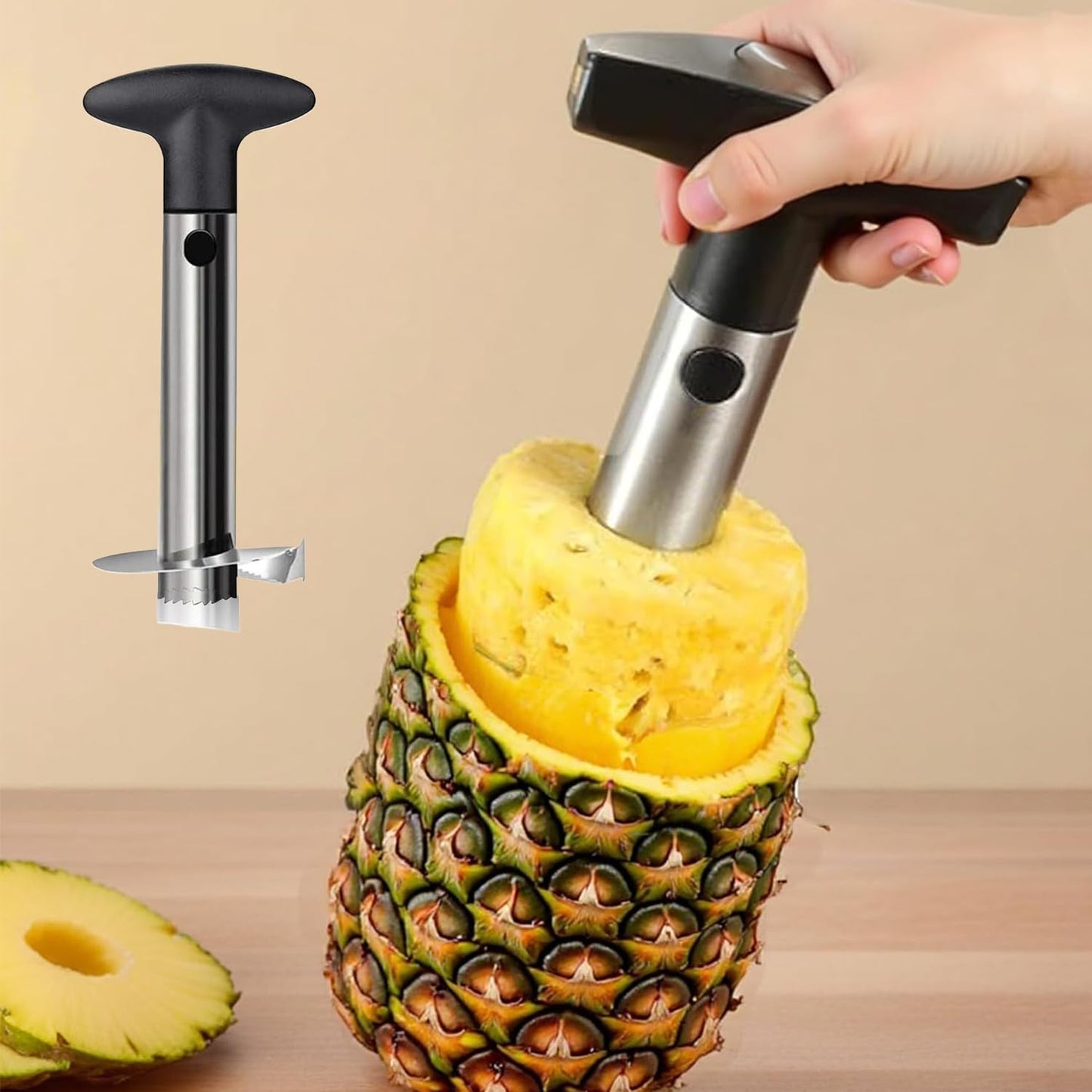 Pineapple Peeler Corer Slicer Fruit Cutter Tool with Handle for Easy Pineapple Skin Removal and Core Extraction