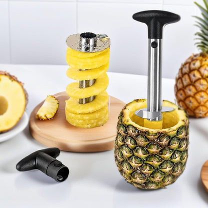 Pineapple Peeler Corer Slicer Fruit Cutter Tool with Handle for Easy Pineapple Skin Removal and Core Extraction