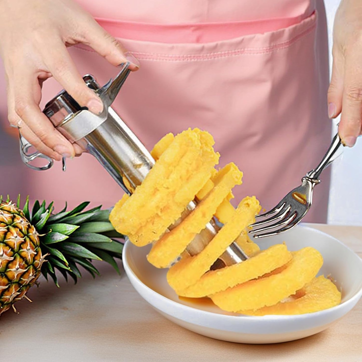 Pineapple Peeler Corer Slicer Fruit Cutter Tool with Handle for Easy Pineapple Skin Removal and Core Extraction