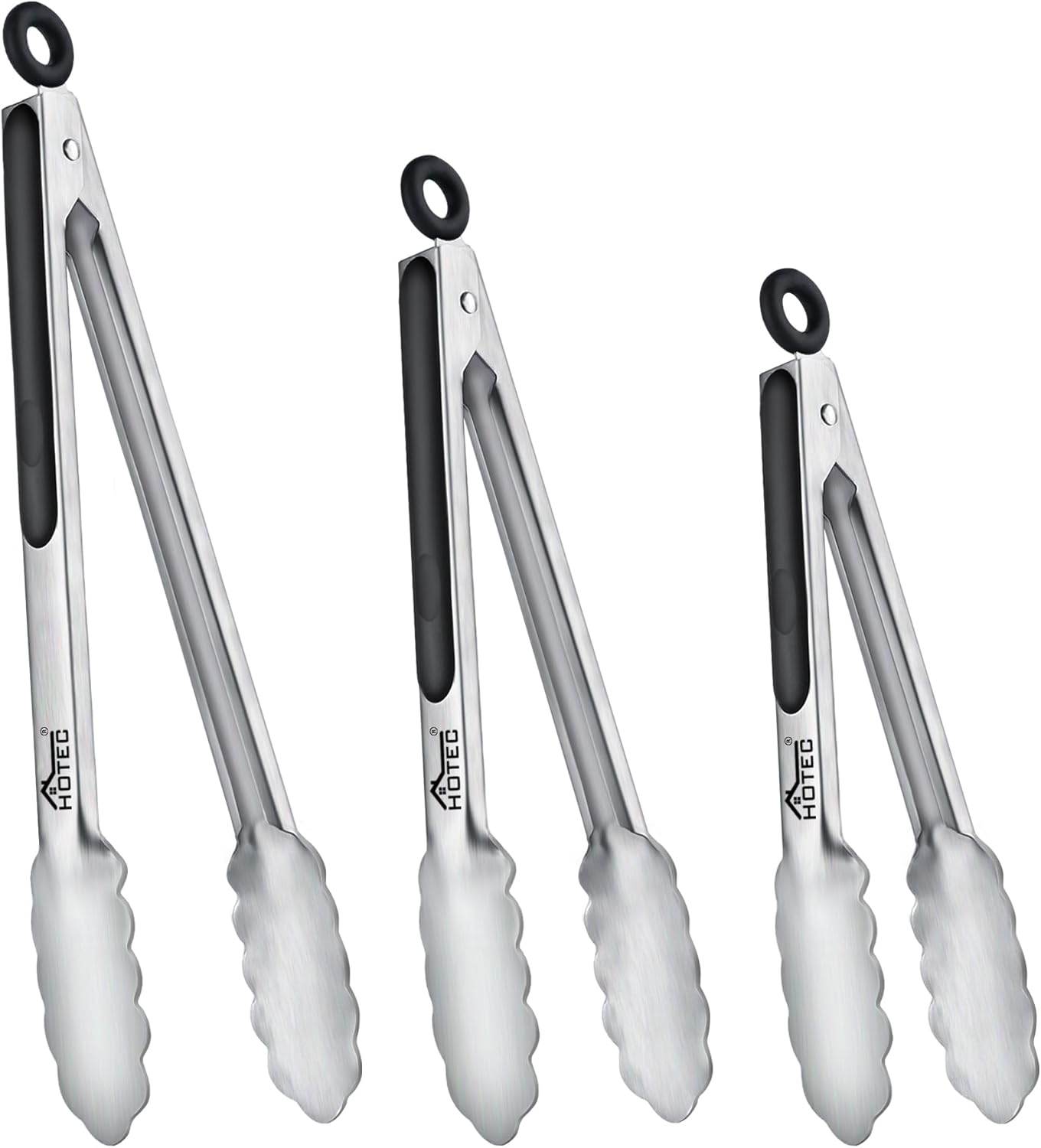 Stainless Steel Kitchen Tongs, Set of 2-9" and 12", Locking Metal Food Tongs for Cooking, Serving, BBQ, Grill Non-Slip Grip