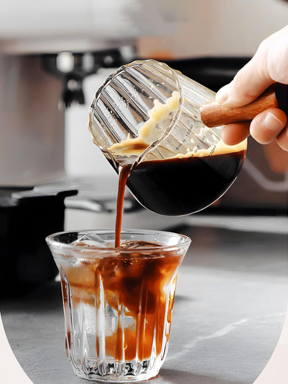Espresso Cups 6OZ, Espresso Accessories, Expresso Shots Cup, Espresso Shot Glass with V-Shaped Mouth, Ribbed Milk Frothing Pitcher, Glass Measuring Cup