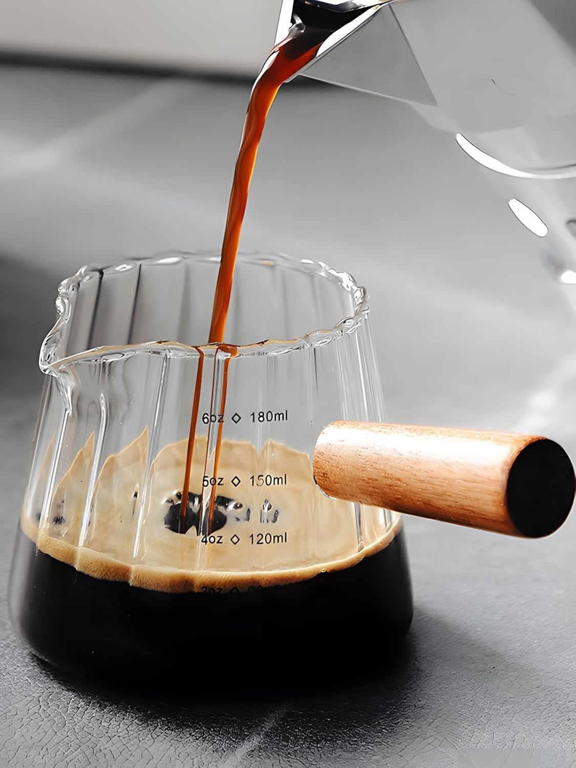 Espresso Cups 6OZ, Espresso Accessories, Expresso Shots Cup, Espresso Shot Glass with V-Shaped Mouth, Ribbed Milk Frothing Pitcher, Glass Measuring Cup