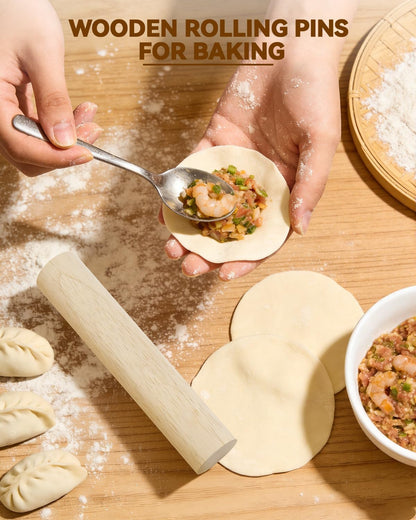6 Inch Small Wooden Rolling Pin, 4 PCS Dumpling Dough Roller Wooden Mini Rolling Pins, Wooden Rolling Pin Set for Fondant, Pasta, Bread, Pastry, Cookies, Pizza, Pie Kitchen Utensil Tool