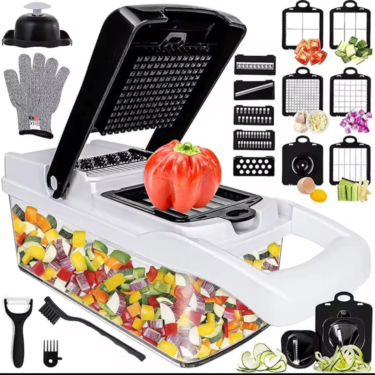 Vegetable Slicer and Chopper, 26-in-1 Kitchen Mandoline, Food Shredder and Dicer, Multifunctional