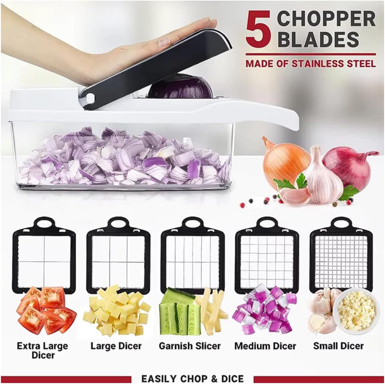 Vegetable Slicer and Chopper, 26-in-1 Kitchen Mandoline, Food Shredder and Dicer, Multifunctional