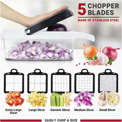Vegetable Slicer and Chopper, 26-in-1 Kitchen Mandoline, Food Shredder and Dicer, Multifunctional