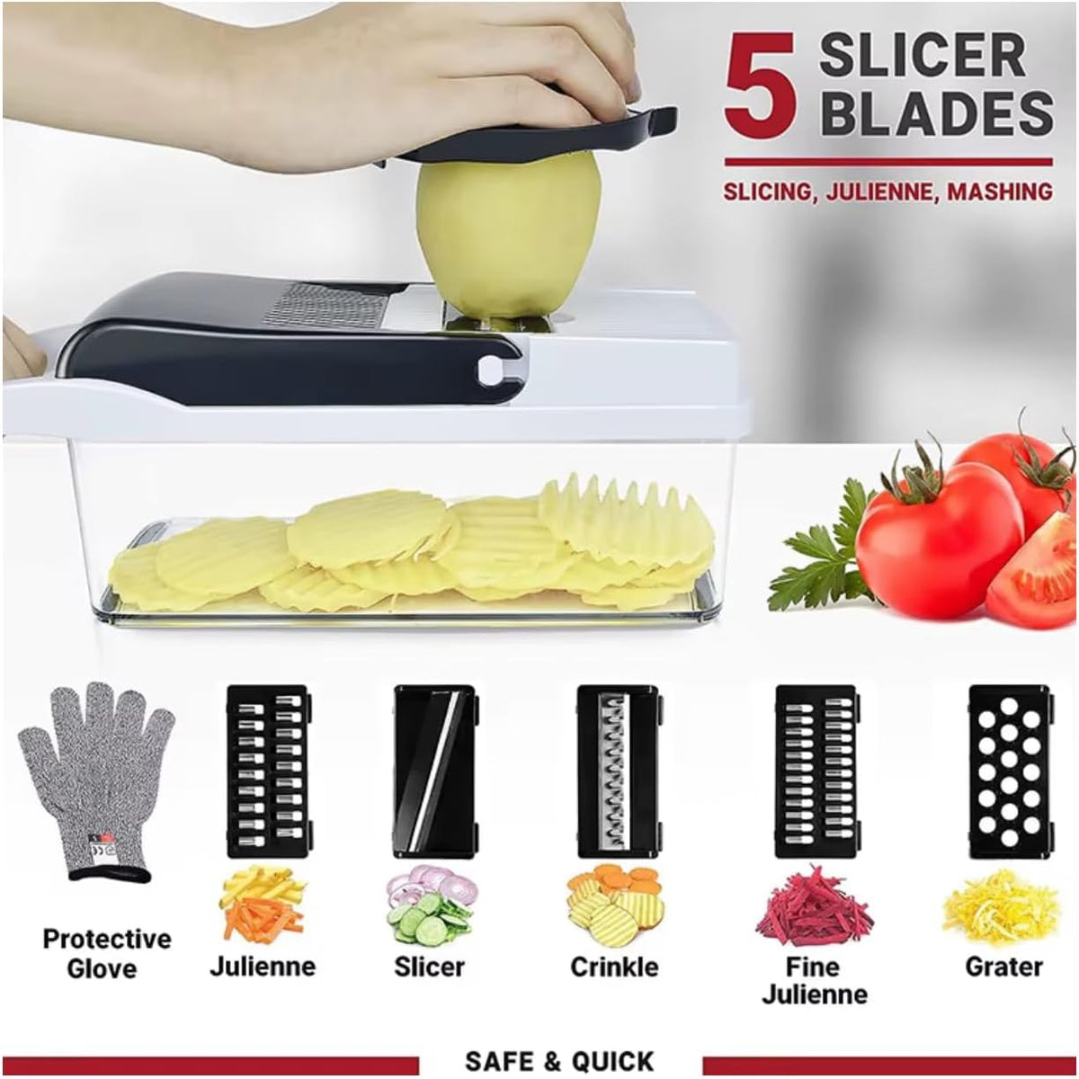 Vegetable Slicer and Chopper, 26-in-1 Kitchen Mandoline, Food Shredder and Dicer, Multifunctional