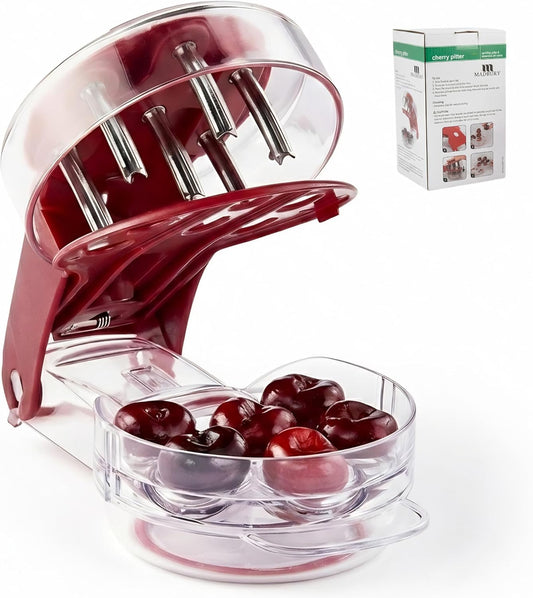 Cherry Pitter Tool - 6 Cherry Multi Pitter, Cherry Seed Remover & Cherry Pit Remover Tool, Stainless Steel Cherry Corer for Large Batch Prep, Baking, Canning & Olives