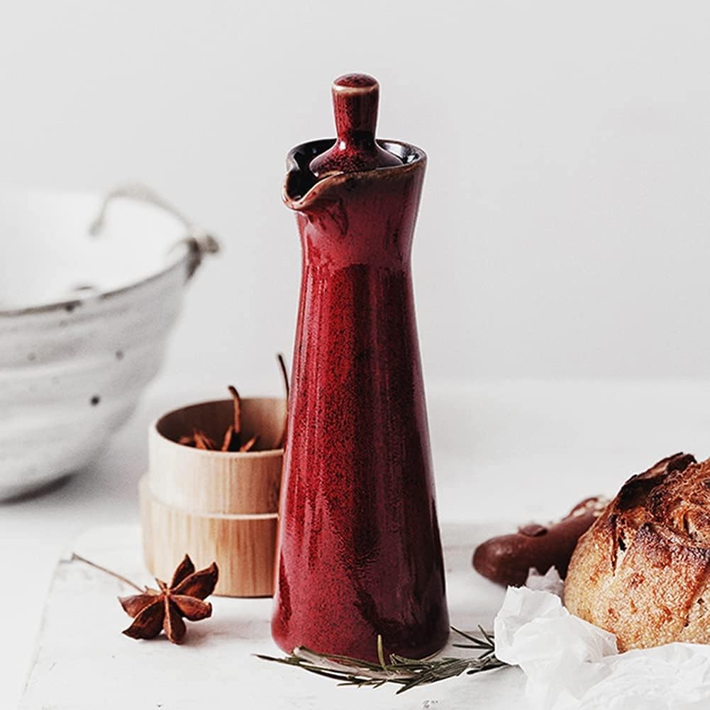 Small Ceramic Olive Oil Dispenser Bottle for Storage Of Oil, Vinegar, Soy Sauce, 120ml / 4oz - Red