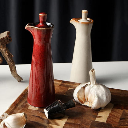 Small Ceramic Olive Oil Dispenser Bottle for Storage Of Oil, Vinegar, Soy Sauce, 120ml / 4oz - Red