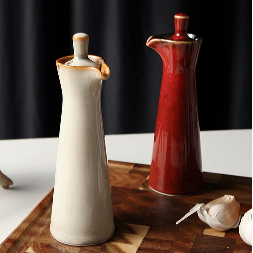 Small Ceramic Olive Oil Dispenser Bottle for Storage Of Oil, Vinegar, Soy Sauce, 120ml / 4oz - Red
