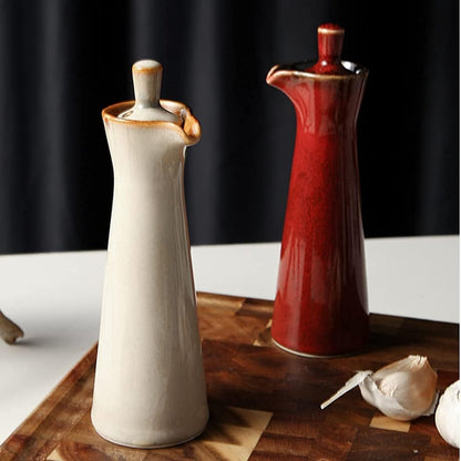 Small Ceramic Olive Oil Dispenser Bottle for Storage Of Oil, Vinegar, Soy Sauce, 120ml / 4oz - Red