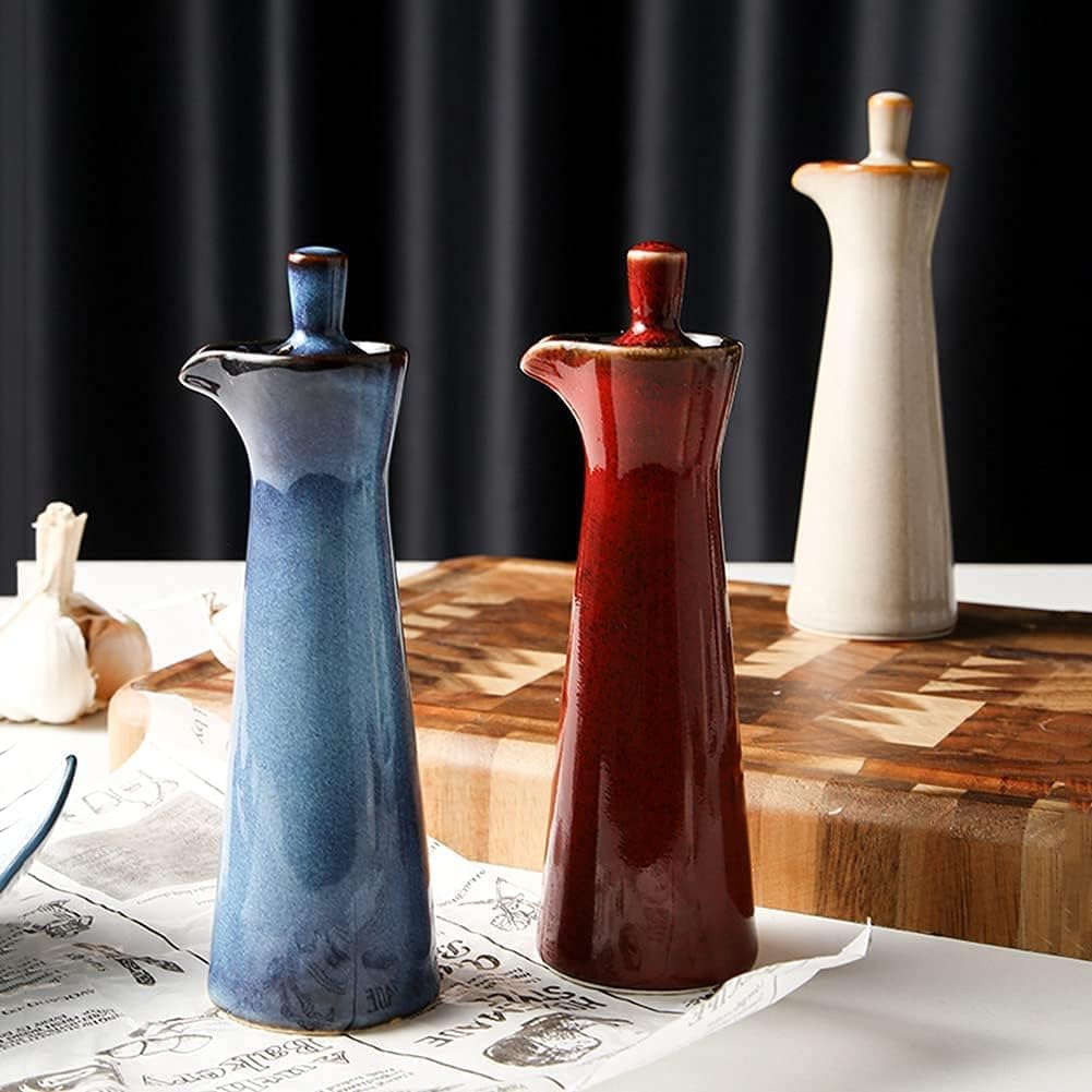 Small Ceramic Olive Oil Dispenser Bottle for Storage Of Oil, Vinegar, Soy Sauce, 120ml / 4oz - Red