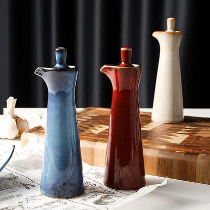 Small Ceramic Olive Oil Dispenser Bottle for Storage Of Oil, Vinegar, Soy Sauce, 120ml / 4oz - Red
