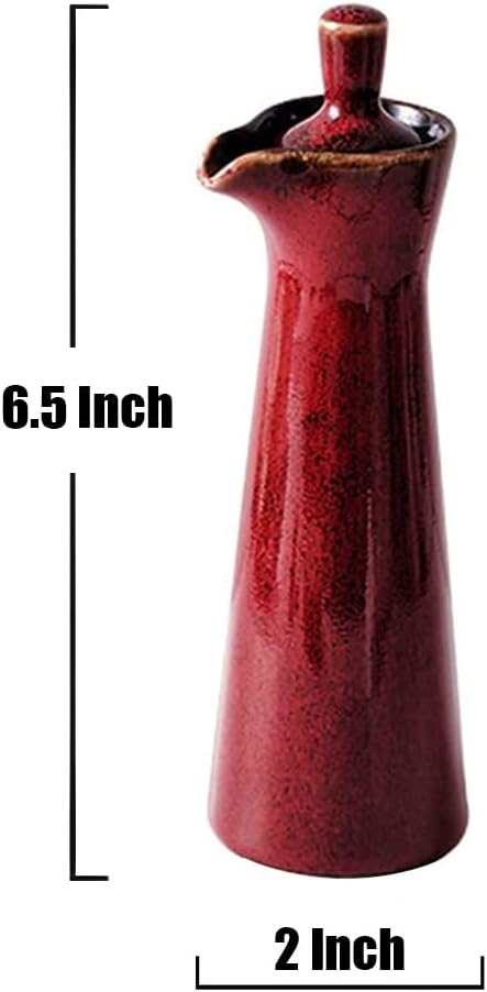 Small Ceramic Olive Oil Dispenser Bottle for Storage Of Oil, Vinegar, Soy Sauce, 120ml / 4oz - Red