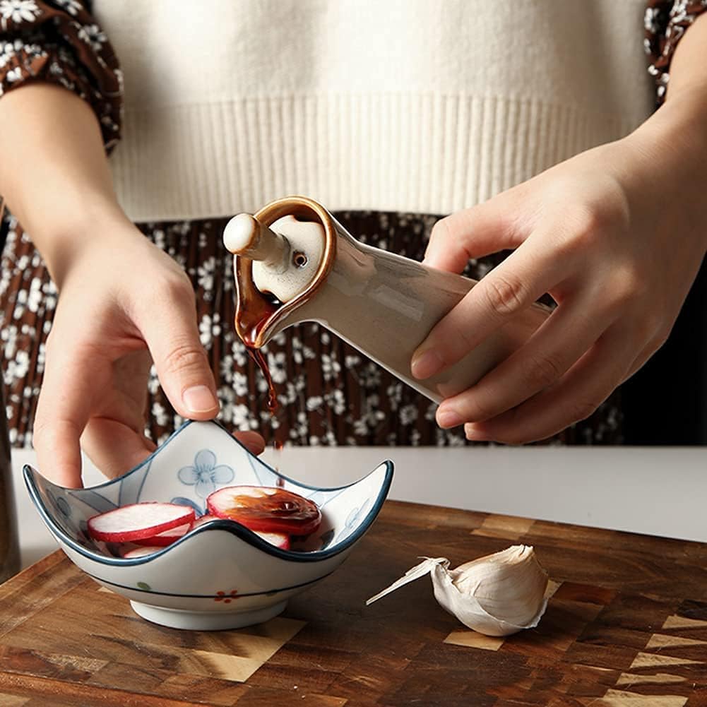 Small Ceramic Olive Oil Dispenser Bottle for Storage Of Oil, Vinegar, Soy Sauce, 120ml / 4oz - Red