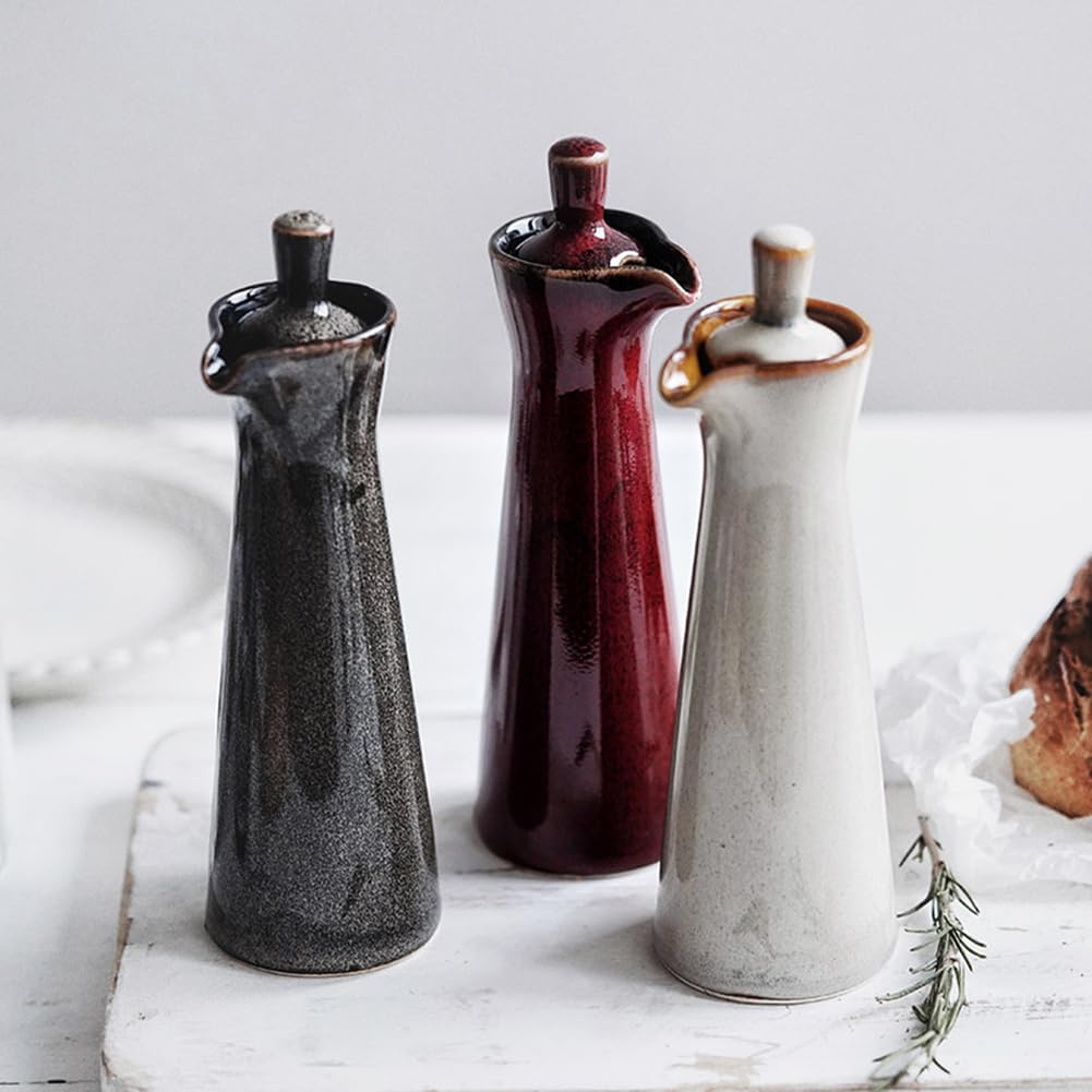 Small Ceramic Olive Oil Dispenser Bottle for Storage Of Oil, Vinegar, Soy Sauce, 120ml / 4oz - Red