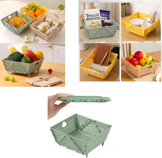 Thickened Collapsible multifunctional Colander for Kitchen, Wash Foldable Storage Drain basket for Pasta, Fruit, Vegetables, snack，Berry Space-Saving ，RV camper, Tabletop storage organization basket