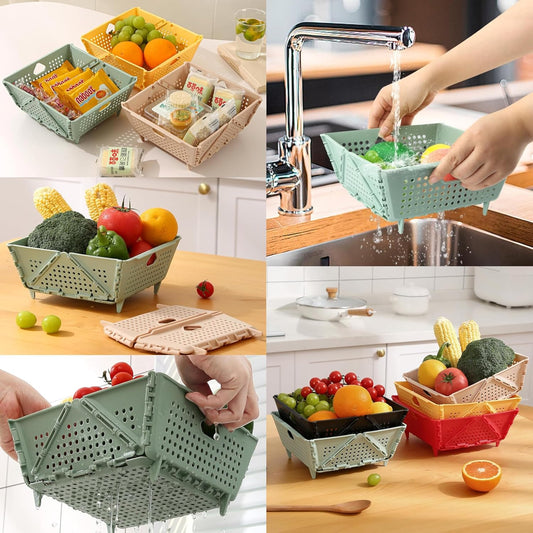 Thickened Collapsible multifunctional Colander for Kitchen, Wash Foldable Storage Drain basket for Pasta, Fruit, Vegetables, snack，Berry Space-Saving ，RV camper, Tabletop storage organization basket