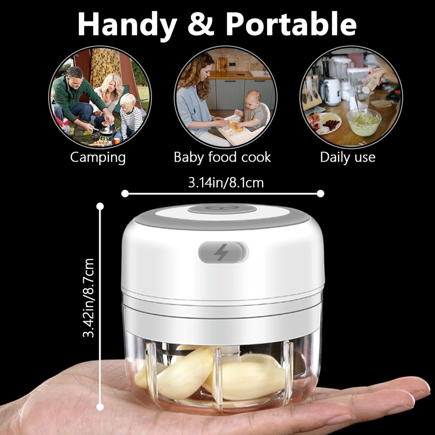 Electric Mini Garlic Mincer, 100ML USB Vegetable Onion Chopper | Portable Small Food Processor for Ginger, Chili, Vegetables